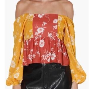 Walter Baker Cleo terra-cotta & yellow  Floral Long Sleeve festival pumpkin Med